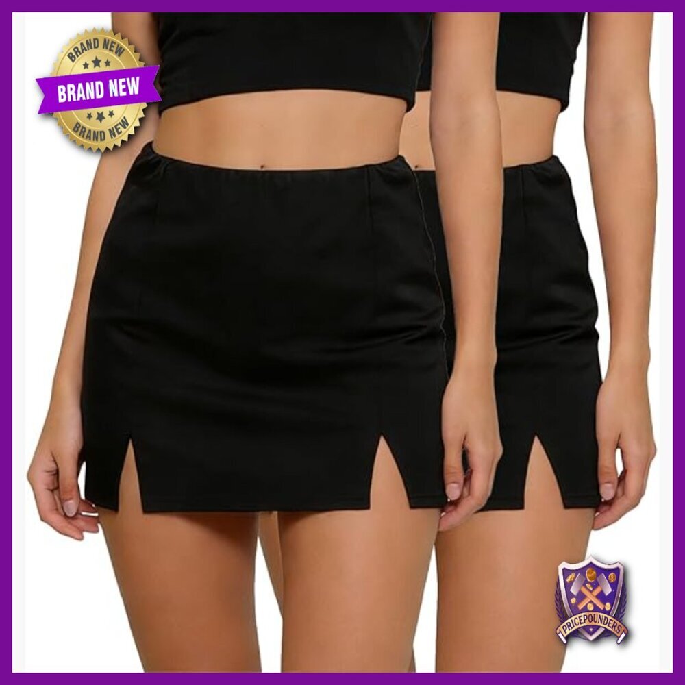 Stretchy Tennis Skort with Built-in Shorts, Double Side Split Mini Skirt